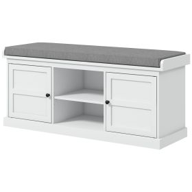 HOMCOM Entrance Shoe Bench with 2 Cabinets, Removable and Washable Cushion and Adjustable Shelf, Bench with Shoe Storage, White