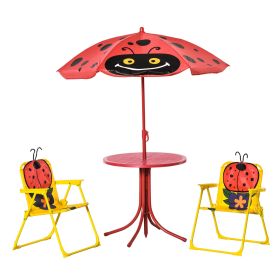 Outsunny Kids Picnic Table & Chair Set, Folding Outdoor Furniture for Patio & Backyard with Height-Adjustable Umbrella, Durable