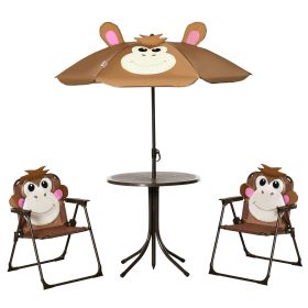Outsunny Kids Outdoor Table & Chair Set, Folding Garden Furniture with Adjustable Umbrella for Patio, Fun & Durable, 3-6 Years