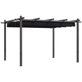 Outsunny 10' x 12' Retractable Pergola Canopy, Wood Grain Aluminum Pergola, Outdoor Sun Shade Shelter for Grill, Garden, Patio, Backyard, Deck, G