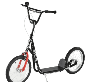 Kids Kick Scooter, Black, Adjustable Handlebar, Dual Rear Brakes, Inflatable Wheels (Color: Black)